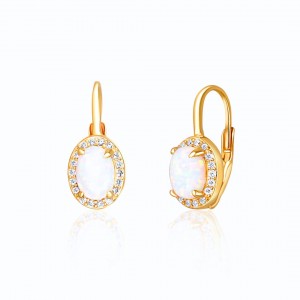 Kolczyki srebrne złocone białe opale i cyrkonie