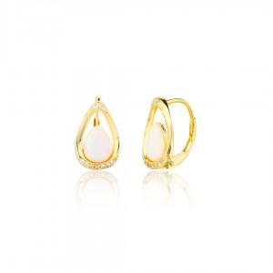 Kolczyki srebrne - złocone łezki z mlecznymi opalami