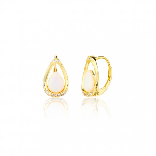 Kolczyki srebrne - złocone łezki z mlecznymi opalami