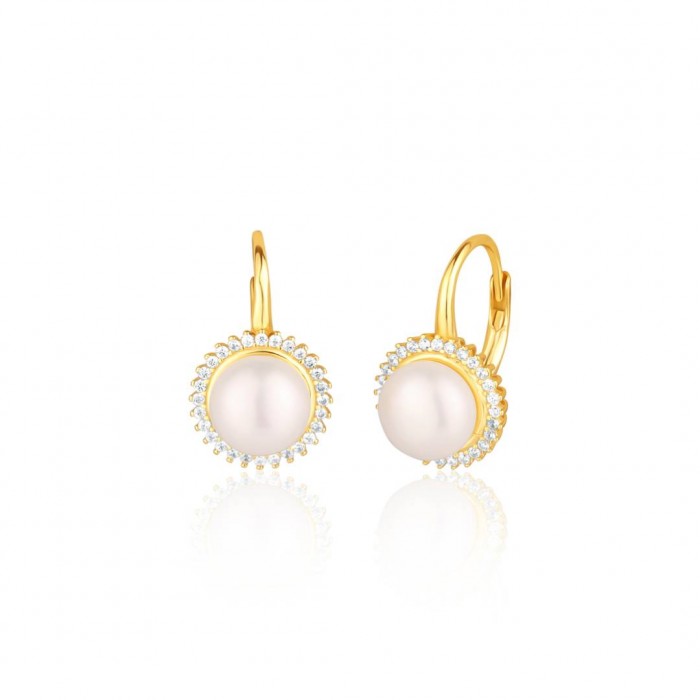Kolczyki srebrne złocone - perły z cyrkoniami