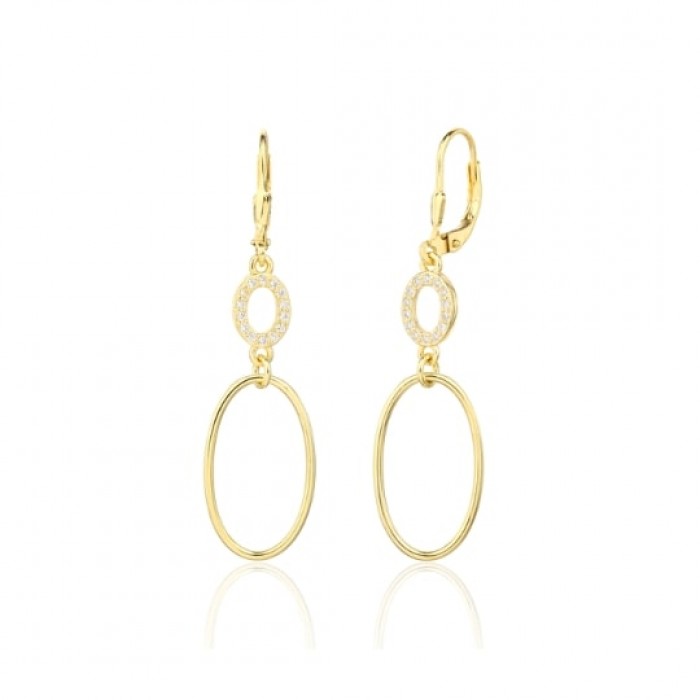 Kolczyki srebrne złocone - wiszące podwójne owale