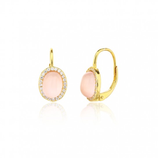 Kolczyki srebrne - złocone z łososiowymi kamieniami