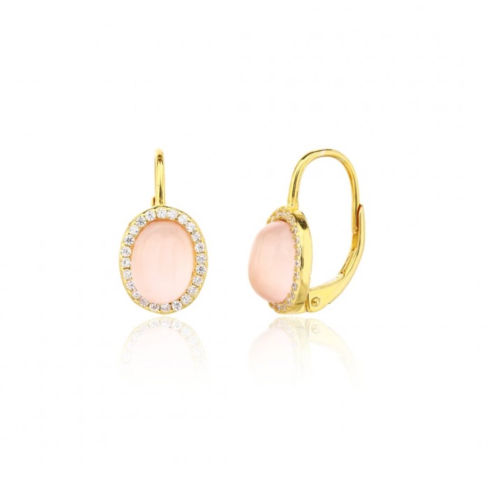 Kolczyki srebrne - złocone z łososiowymi kamieniami Kolczyki srebrne - złocone z łososiowymi kamieniami