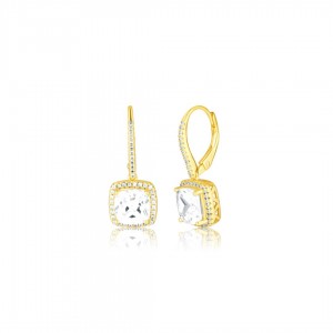 Kolczyki srebrne złocone z wiszącymi kwadratowymi cyrkoniami