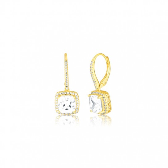 Kolczyki srebrne złocone z wiszącymi kwadratowymi cyrkoniami