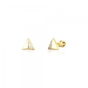 Kolczyki srebro 925 złocone- zakręcane - trójkątne z cyrkoniami