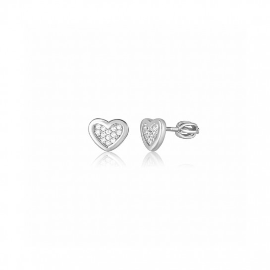 Srebrne kolczyki serca z cyrkoniami rodowane 925 wkrętki (zapięcie zakręcane)