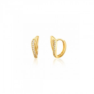 Srebrne pozłacane kolczyki eleganckie fale z cyrkoniami