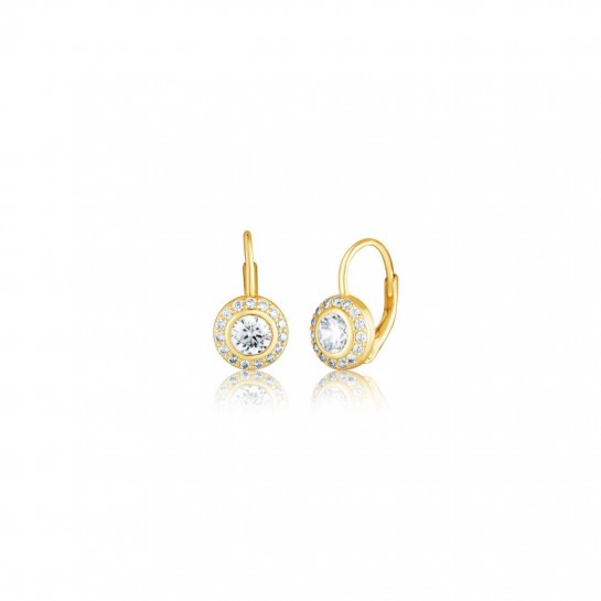 Srebrne pozłacane kolczyki okrągłe z białymi kamieniami