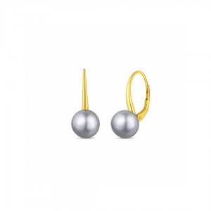 Srebrne pozłacane kolczyki z szarymi perłami 7 mm