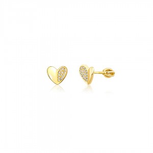 Srebrne pozłacane kolczyki zakręcane - asymetryczne serduszka z cyrkoniami
