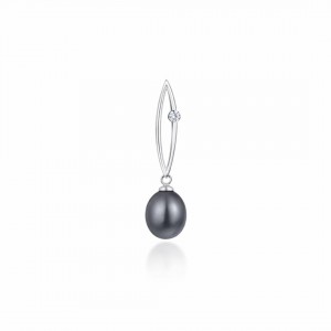Zawieszka srebrna z czarną perłą i cyrkonią - wisiorek perła grafitowa srebro 925