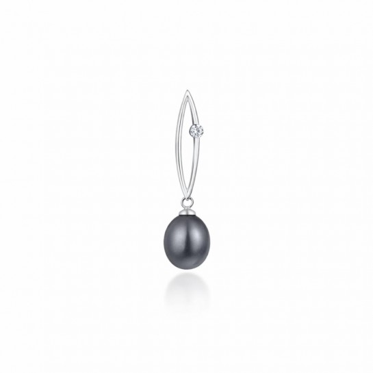 Zawieszka srebrna z czarną perłą i cyrkonią - wisiorek perła grafitowa srebro 925
