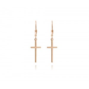 Kolczyki srebrne pozłacane rose gold - krzyż