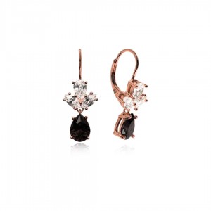 Kolczyki pozłacane (rose gold) eleganckie z wiszącą granatową łezką