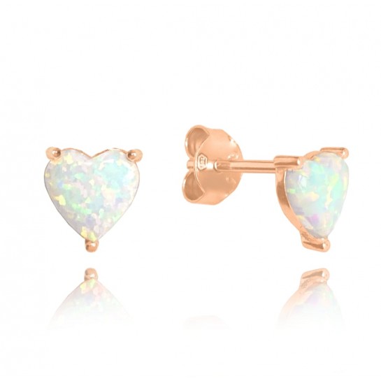 Kolczyki pozłacane (rose gold) - opal w kształcie serca