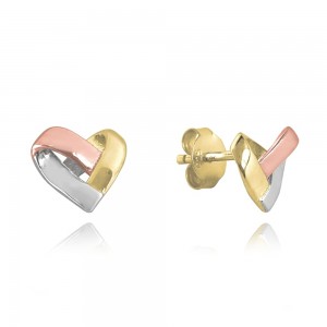 Kolczyki pozłacane - trójkolorowe serduszko