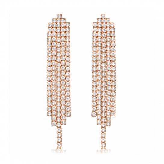 Kolczyki rose gold z cyrkoniami - długie kaskady cyrkonii