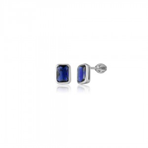 Kolczyki srebrne 925 zakręcane - prostokątne z granatową cyrkonią