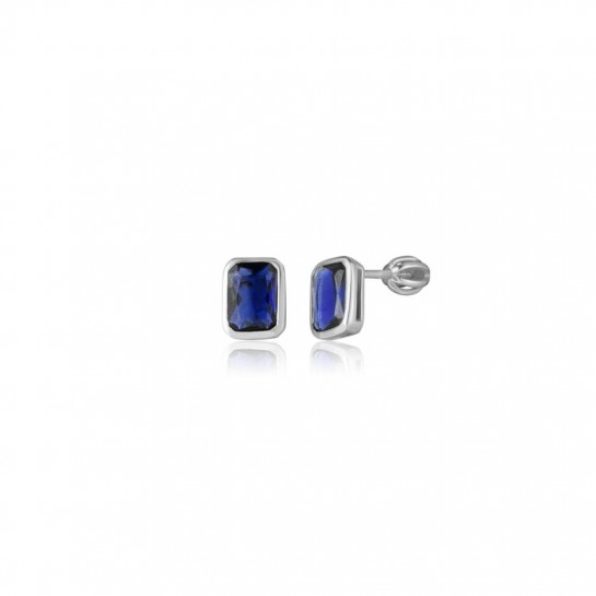 Kolczyki srebrne 925 zakręcane - prostokątne z granatową cyrkonią