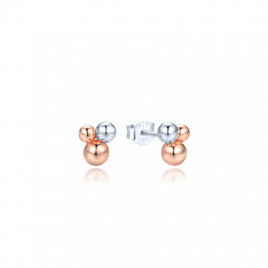 Kolczyki srebrne dwukolorowe rose gold - trzy kulki