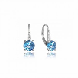Kolczyki srebrne eleganckie z niebieską cyrkonią