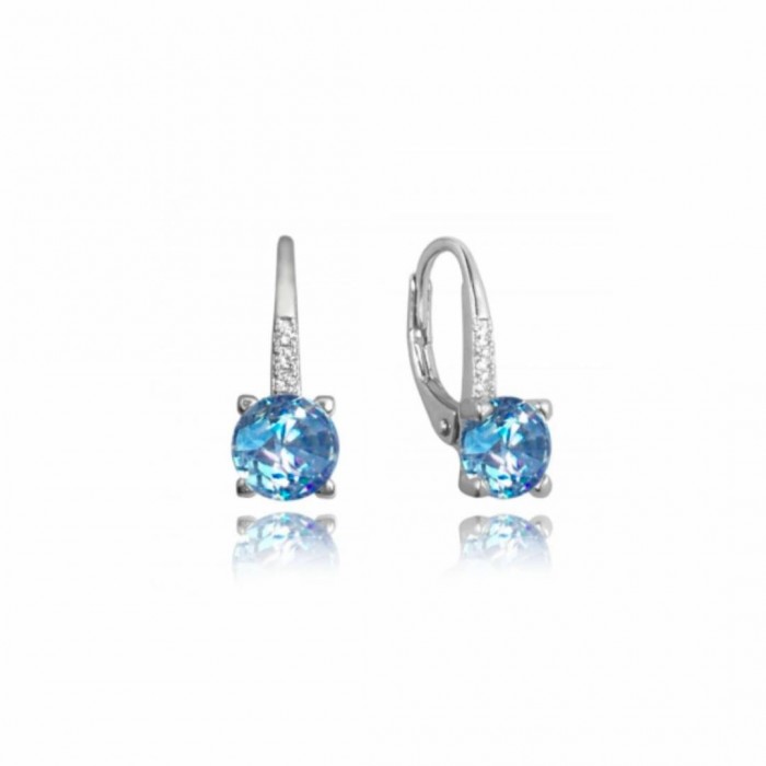 Kolczyki srebrne eleganckie z niebieską cyrkonią