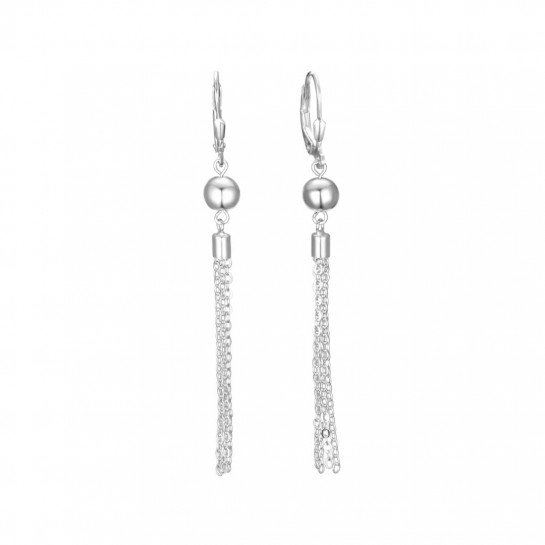 Kolczyki srebrne - kulki z wiszącymi łańcuszkami 