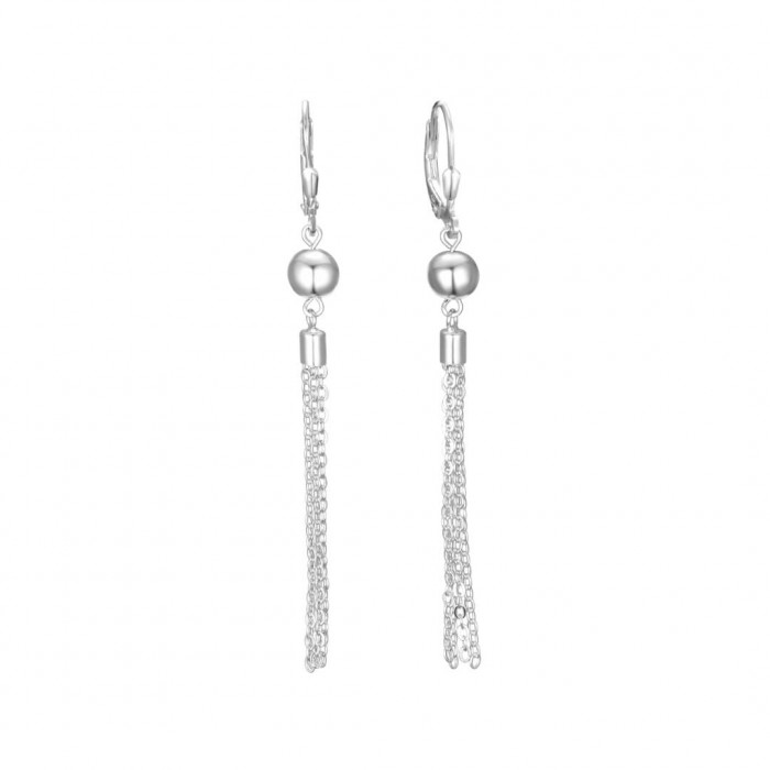 Kolczyki srebrne - kulki z wiszącymi łańcuszkami 
