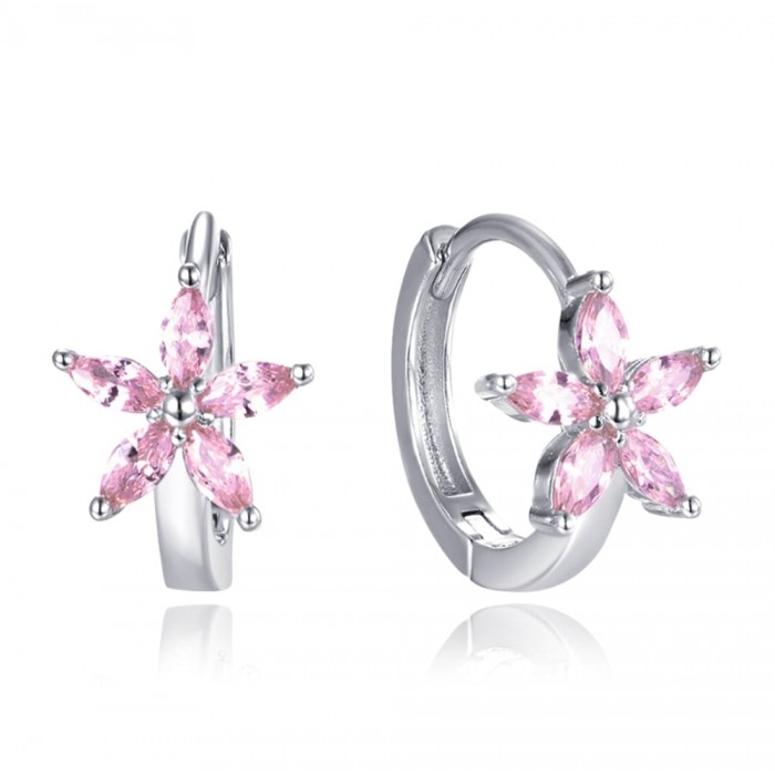Kolczyki srebrne - kwiaty z różowymi cyrkoniami