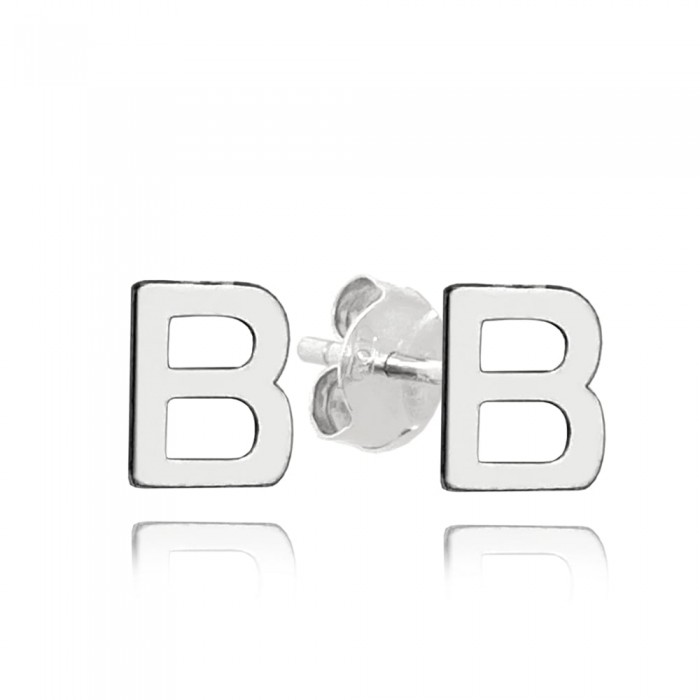 Kolczyki srebrne na sztyft - literka "B"