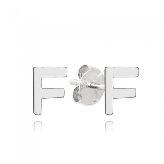 Kolczyki srebrne na sztyft - literka "F"