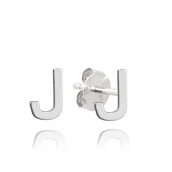 Kolczyki srebrne na sztyft - literka "J"