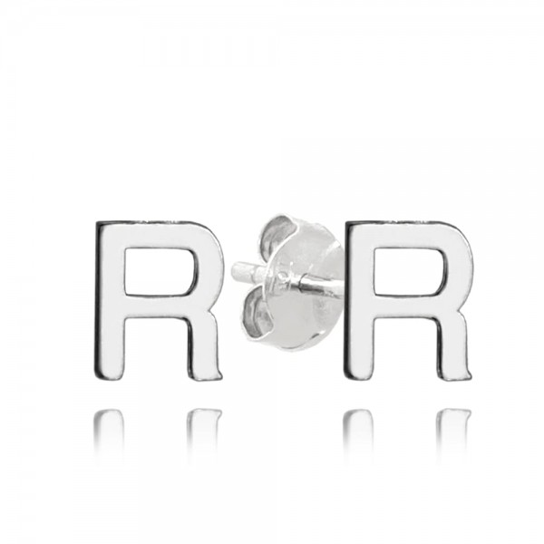 Kolczyki srebrne na sztyft - literka "R"