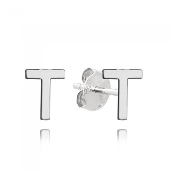 Kolczyki srebrne na sztyft - literka "T"