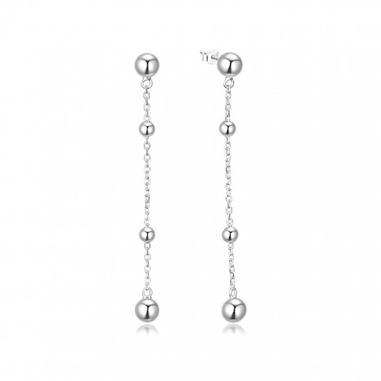 Kolczyki srebrne na sztyft - wiszące kulki na łańcuszkach
