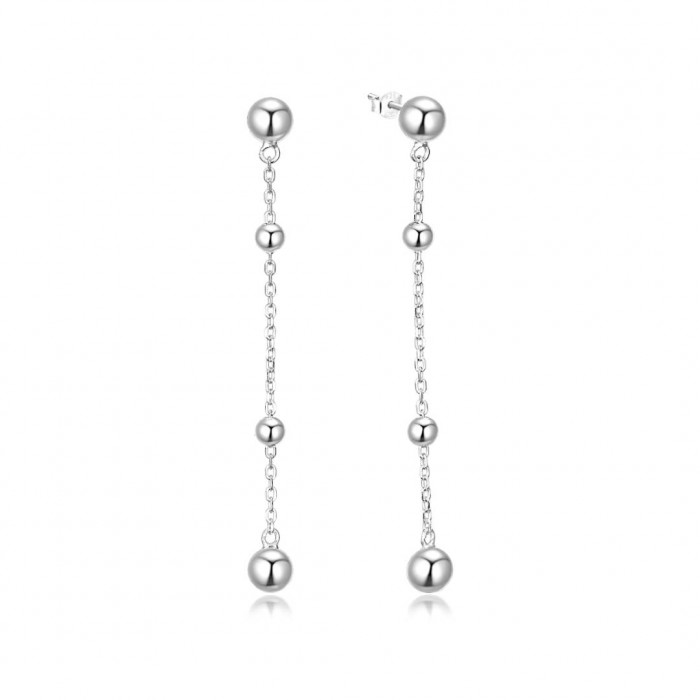 Kolczyki srebrne na sztyft - wiszące kulki na łańcuszkach