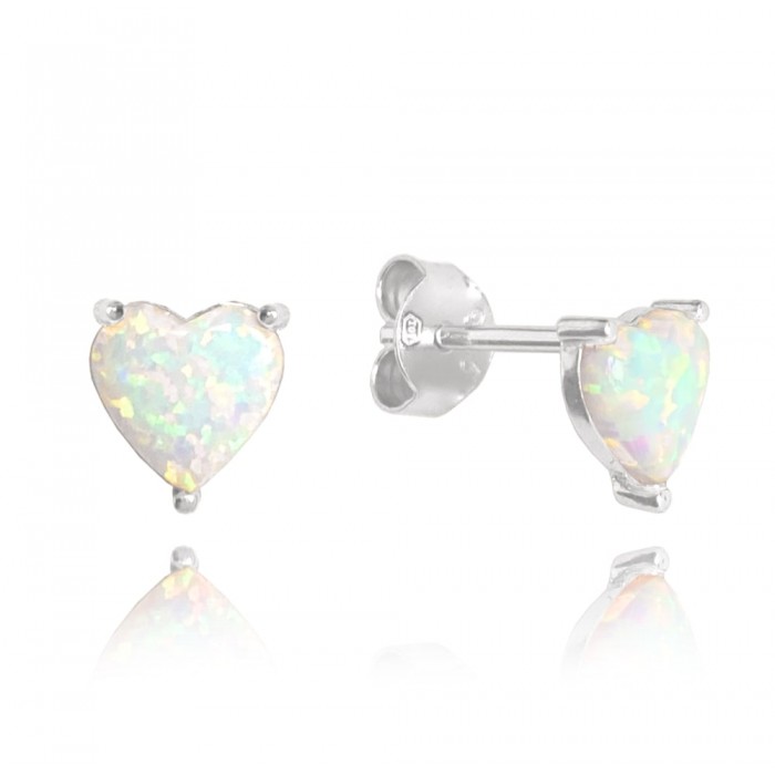Kolczyki srebrne - opal w kształcie serca