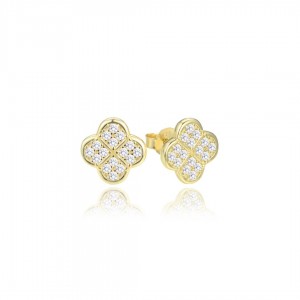 Kolczyki srebrne pozłacane - koniczyny zdobiona cyrkoniami