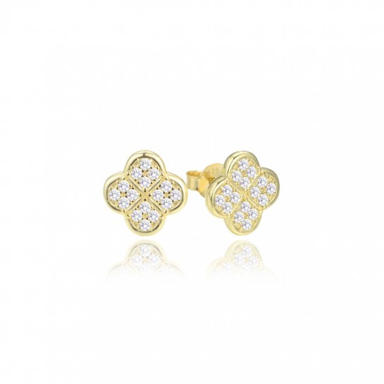 Kolczyki srebrne pozłacane - koniczyny zdobiona cyrkoniami