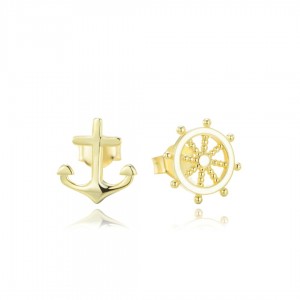 Kolczyki srebrne pozłacane - kotwica i ster 