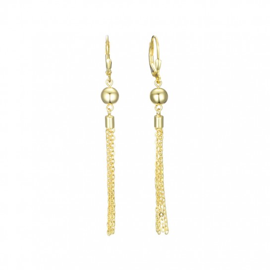 Kolczyki srebrne pozłacane - kulki z wiszącymi łańcuszkami 