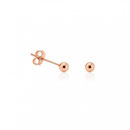 Kolczyki srebrne pozłacane na różowo (rose gold) - małe kulki 3 mm