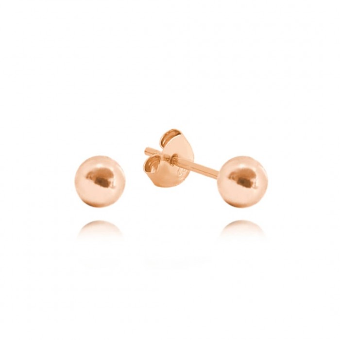 Kolczyki srebrne pozłacane na różowo (rose gold) - małe kulki 5 mm