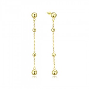 Kolczyki srebrne pozłacane na sztyft - wiszące kulki na łańcuszkach
