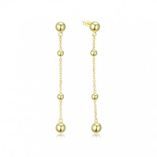 Kolczyki srebrne pozłacane na sztyft - wiszące kulki na łańcuszkach
