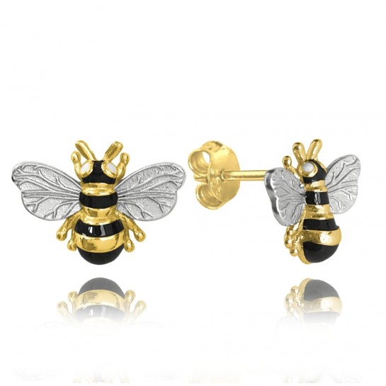 Kolczyki srebrne pozłacane - pszczoły