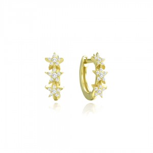 Kolczyki srebrne pozłacane - trzy gwiazdki z cyrkoniami