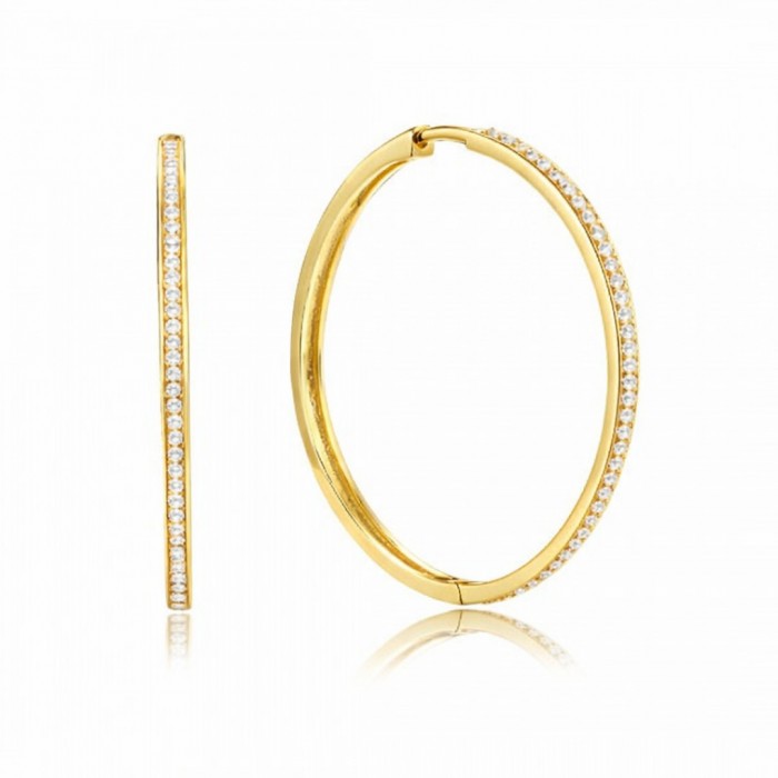 Kolczyki srebrne pozłacane z cyrkoniami - koła 4 cm