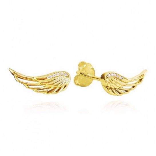 Kolczyki srebrne pozłacane z cyrkoniami - skrzydło anioła 